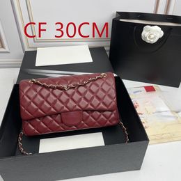 Bolso de doble colgajo de 30 cm bolsas de diseñador clásica de diseño de cuero genuino bolsas de piel acolchada de lujo bolso de bolso bolso bolso bolso de bolso en cadena