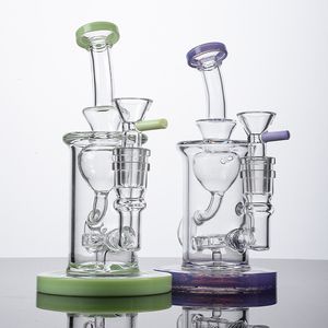 Prêt à expédier vert violet Klein narguilés en verre bongs recycleur Perc percolateur Torus Dab plates-formes pétrolières 14mm joint femelle avec bol XL-2071