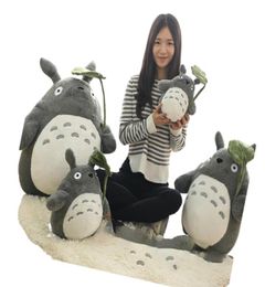 30 cm Ins Soft Totoro Doll Standing Kawaii Japan Cartoon Figure Grey Cat Plush Toy with Green Leaf Umbrella Kids Present1376328