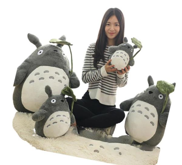 30 cm INS doux Totoro poupée debout Kawaii japon dessin animé Figure gris chat en peluche jouet avec feuille verte parapluie enfants présent 4087840