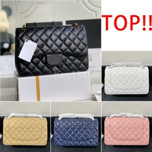 30 cm jumbo flap zak ontwerper schoudertas hoogwaardige vrouw gewatteerde portemonnee luxe handtassen echt lederen hobo lambskine kili caviar clutch zak portemonnee op ketting met doos