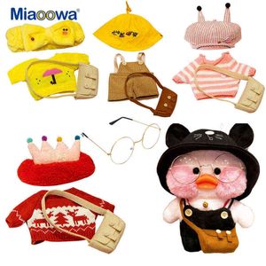 30 cm Lalafanfan Café Pato Ropa de pato Kawaii Duck con ropa Peluche Toys Relleno Muñecas suaves Accesorios Banda de pelo Niños Niñas Regalo Y211119