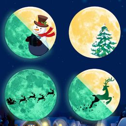 Autocollants de lune lumineuse en PVC, 30cm, décoration de noël, bonhomme de neige, élan, arbre de noël, décor de fête, chambre d'enfant, chambre d'enfant