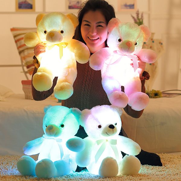 30CM lumineux jouets en peluche allument LED coloré rougeoyant ours en peluche peluche poupée enfants cadeau de noël pour enfants filles 220526
