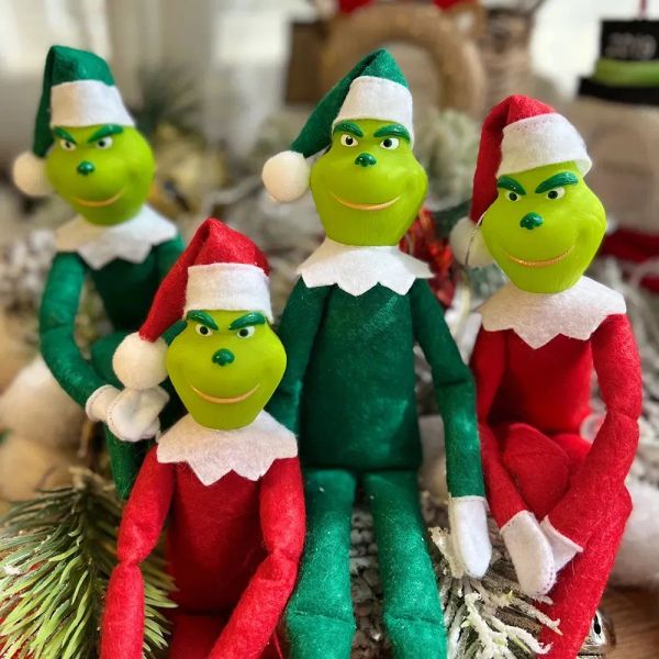 30 cm Nouveau Noël Grinch Poupée Cheveux Verts Monstre En Peluche Jouet Décorations Pour La Maison Elf Ornement Pendentif Enfants Cadeau D'anniversaire DHL LL BJ