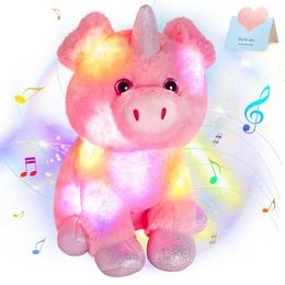 30 cm Jouet en peluche de cochon rose rempli de coussin d'animaux LED Musique illuminée Pig Unicorn Doll Decoration Birthday Cartoon Cartoon Cadeau Toy 240424