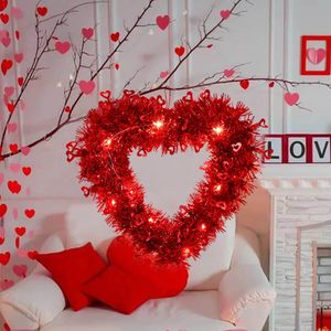 30 cm Corazón rojo tejido Feliz día de San Valentín Puerta Decoración de pared de jardín Sr. y Sra. Amor Decoración de boda Habitación tejida 240129