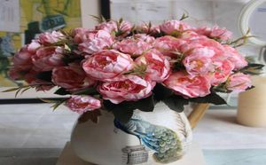 30 cm Bouquet de soie rose rose Fleurs artificielles Fleurs artificielles 5 grandes têtes 3 Small Bud Bride Marriage Home Decoration Fake Flowers Faux2685281