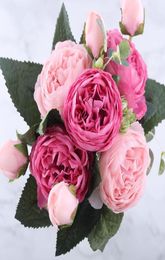 30 cm de rosa rosa seda peony flores artificiales Bouquet 5 Big Head y 4 Bud Barrar Fake Flowers For Home Wedding Decoration Indoor 309072558