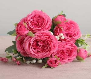 30 cm rose rose Silk Peony Fleurs artificielles Bouquet 5 Big Head et 4 Bud Fake Flowers for Home Wedding Decoration Holdoor Holding 4225072