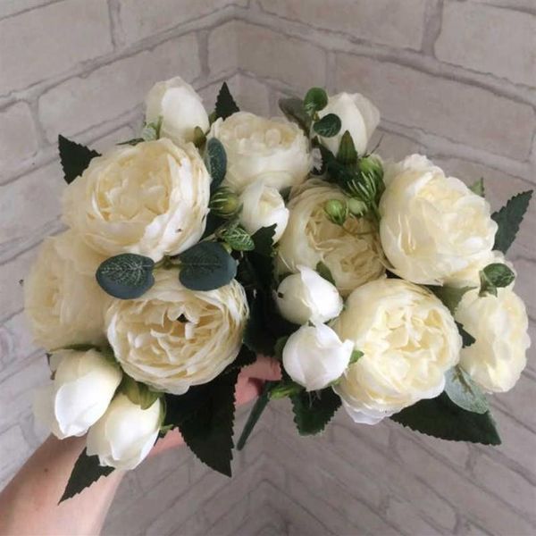 30 cm Rose Rose Soie Pivoine Fleurs Artificielles Bouquet Grosse Tête et 4 Bourgeons Fausses Fleurs Pas Cher pour La Maison De Mariage Décoration intérieure Y063232q