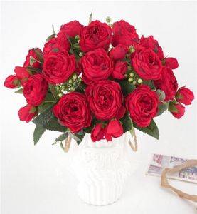 30 cm Rose rouge Silk Peony Fleurs artificielles Bouquet 5big Head et 4Bud avec pivoine Fake Flower Handmade Home Wedding Decoration219U3293120