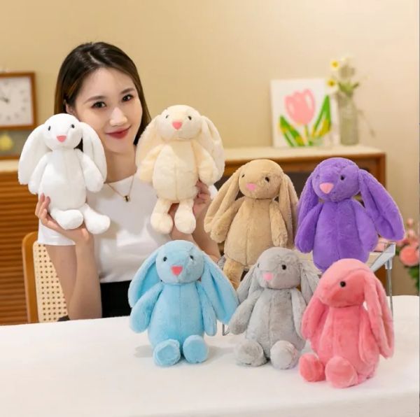 Conejo de orejas largas de peluche de 30cm, juguetes de peluche suaves para dormir, lindo conejito, muñecos de animales de dibujos animados, regalo de cumpleaños para niños y bebés 0126