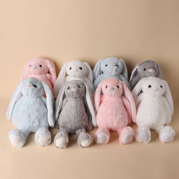 30 cm Sublimación Día de Pascua Conejito Festivo Felpa orejas largas conejitos muñeca con puntos rosa gris azul blanco conejo muñecas para niños lindos juguetes de peluche suaves al por mayor EE