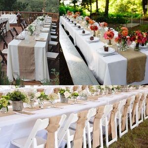 30 cm breedte jute linnen vintage natuurlijke tafel hardloper jute rustiek kaki feest land bruiloft decoratie thuis feest stoel decor