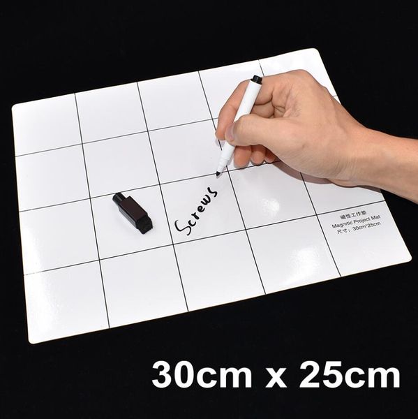 30 cm x 25 cm Blanco Proyecto Magnético Estera Tornillo Almohadilla Tornillos Almohadilla de Trabajo con Rotulador Borrador para Teléfono Celular Laptop Tablet Reparación DIY 50 juegos / lote