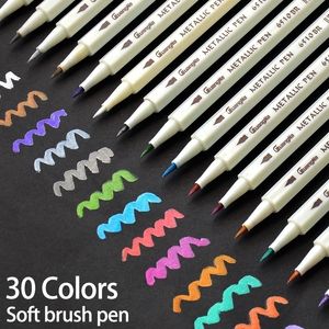 30Colors Metallic Soft Brush Marker Pen Diy Scrapbooking Crafts voor het tekenen van PO -albumkaart maken Y200709