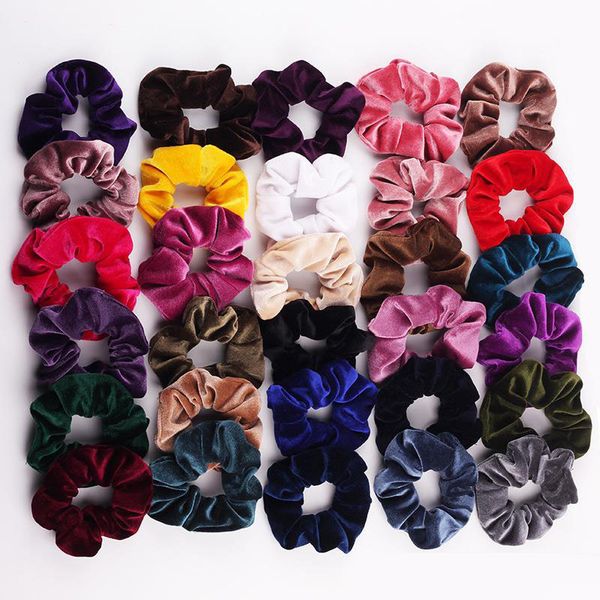 30 colores Mujeres Niñas Invierno Venta caliente Cinta de terciopelo Tela Anillo elástico Lazos para el cabello Accesorios Soporte para cola de caballo Diademas Banda de goma Scrunchies