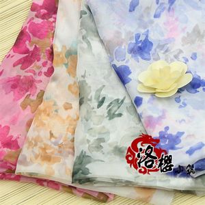 30d impression mousseline de soie tissu encre bleu et blanc hanfu fil super doux foulard en soie voile soie fabric194J