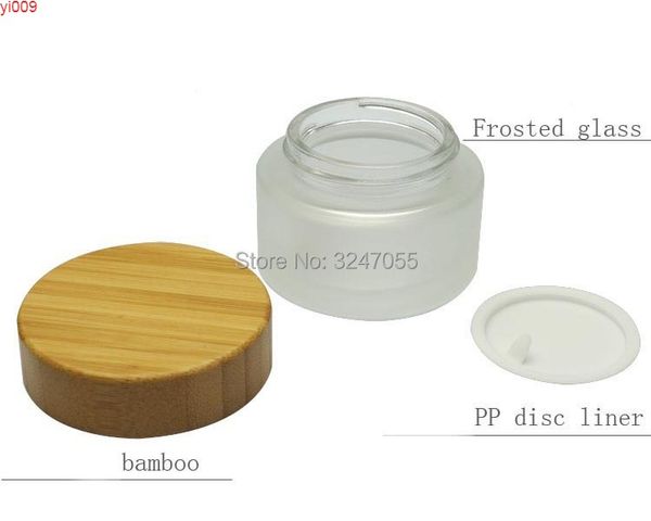 Pot de crème cosmétique en verre mat vide, 30G, 36 pièces, avec capuchon de fermeture résistant aux enfants en bambou, capuchon CRC naturel givré, quantité élevée