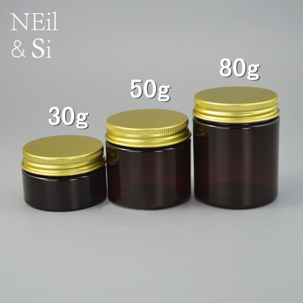 Pot en plastique marron vide rechargeable, 30g 50g 80g, cosmétique, miel, Lotion pour les mains, masque, crème, bouteille d'emballage de pilules d'équipe, livraison gratuite