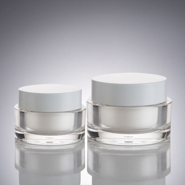 Bouteille d'emballage de pot de crème acrylique 30g 50g avec couvercle blanc, petit récipient transparent, échantillon de pot de crème cosmétique