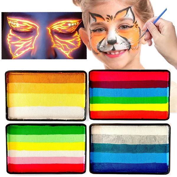 30g 50g pintura facial y corporal pastel de arcoíris maquillaje de cuerpo dividido delineador de ojos activado por agua fluorescente no tóxico herramientas de fiesta de Navidad y Halloween