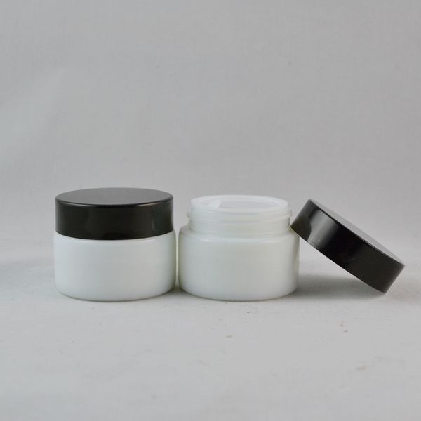 Pot de crème en verre blanc 30g avec couvercle en plastique noir, pot cosmétique, pot en verre/récipient de crème masque, pot de crème pour les yeux F2647