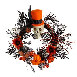 30 inch spin en schedel met hoge hoed Halloween-krans