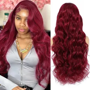 30Inch Body Wave Lace Front Wig Cheveux Humains 13X4 Perruques Rouge Brésilien HD Transparent Noir Femmes