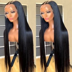 Perruque Lace Front Wig 360 brésilienne naturelle, cheveux lisses, 30 pouces, Transparent, 13x4, 13x6, perruque Lace Frontal Wig 360, pour femmes