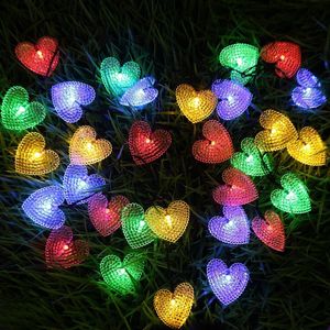 Guirlandes lumineuses en forme de cœur en cristal à 30led, décoration extérieure de noël, lumières en forme de cœur à énergie solaire de 19,7 pieds