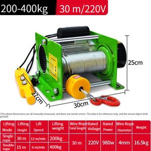 Grúa de elevación eléctrica pesada de 30 m, grúa de elevación rápida 220V/380V 400kg para elevación de fábrica y transporte de materiales