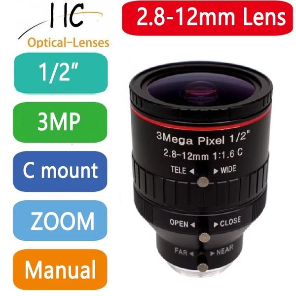 30 mégapixels CMount 2812mm 12 Format FA Vision industrielle lentilles à focale variable 6 objectif CCTV Iris manuel 240327