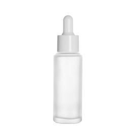 Botellas de suero de aceite esencial de vidrio esmerilado de 1 oz Botella cuentagotas de estilo largo de 30 ml con tapa blanca envase cosmético