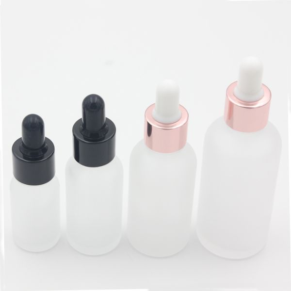 30ml 15ml flacon compte-gouttes en verre huile essentielle 10ml flacons de sérum blanc givré avec bouchon en or rose