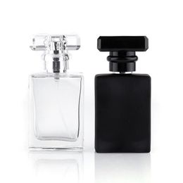 30 ml 1 oz draagbare vierkante glas parfum lege fles navulbare verstuiver met spuitapporten, transparant en zwart geassorteerd voor reizen LX3