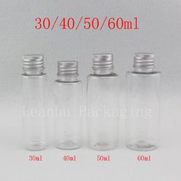 Bouteilles cosmétiques transparentes vides de 30ml 40ml 50ml 60ml avec couvercle en aluminium, flacon scellé en plastique transparent de taille voyage