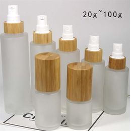 30ml 50ml 100ML 120ML 150ML Pompes transparentes givrées en tête de bouteille de lotion en bambou 1 oz 2 oz 4 oz Frost Glass bambou Mist Spray Bottle264l