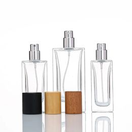 30ml 50ml 100ml Clear Lege vierkante glazen spray parfumfles met houten deksels
