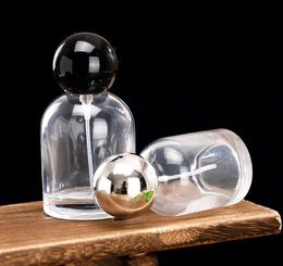 30 ml 50 ml 100 ml Clear Glass Crimp Parfum Refilleerbare fles Zwart zilveren Bal Vorm Lid Lege Cosmetic Packing Spray Bottle