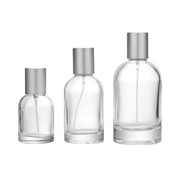 Botella de vidrio engrosada de 30ML, 50ml, 100ML, subpaquete de bayoneta redonda, botella de perfume en aerosol, logotipo personalizable