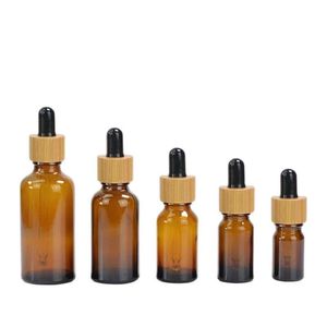 30 ml 50 ml Bouteille en verre d'ambre transparent avec capuchon de bambou 1 oz de flacons pour huile essentielle elscq