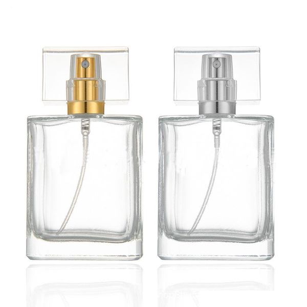 30 ml 50 ml vide bouteilles de parfum en verre transparent carré vaporisateur rechargeable atomiseur taille de voyage en gros WB2094