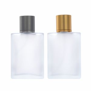 30 ml 50 ml Plat carré Spray en verre givré bouteille vide avec buse dorée grise pour parfum de parfum