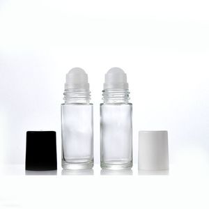 Rouleau d'huile de parfum en verre épais de 30 ml 50 ml sur une bouteille de luxe avec une grande boule à roulettes en plastique