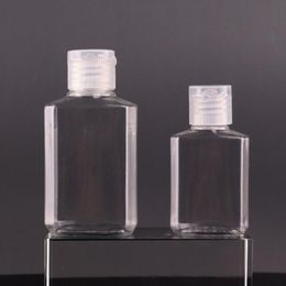 Bouteille en plastique PET vide de 30 ml 60 ml avec bouchon rabattable bouteilles de forme carrée transparente pour gel désinfectant pour les mains jetable liquide de maquillage