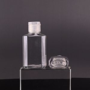 Bouteille en plastique PET vide de 30 ml 60 ml avec bouchon à rabat forme carrée transparente désinfectant pour les mains alcool stockage rechargeable pour voyage