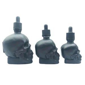 30 ml 60 ml Crâne Bouteille Amer Bouteille E Liquide Givré Noir Crâne Forme Flacon compte-gouttes En Verre Avec L'épreuve Des Enfants