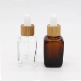 Bouteille d'huile essentielle de bambou de 30 ml, compte-gouttes en verre, bouteilles vides de 20 ml, ambre avec bouchon en bois, en stock Vhvva